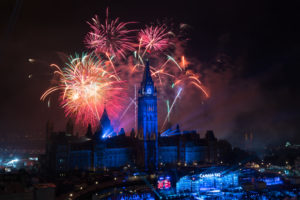 Fireworks behind Canada’s Parliament Buildings in Ottawa – copyright Ottawa Tourism