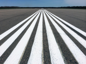 Freshly painted lines on the runway at the Fredericton International Airport