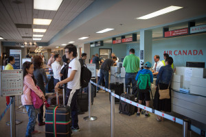 Passengers at Air Canada's counter at the Fredericton International Airport