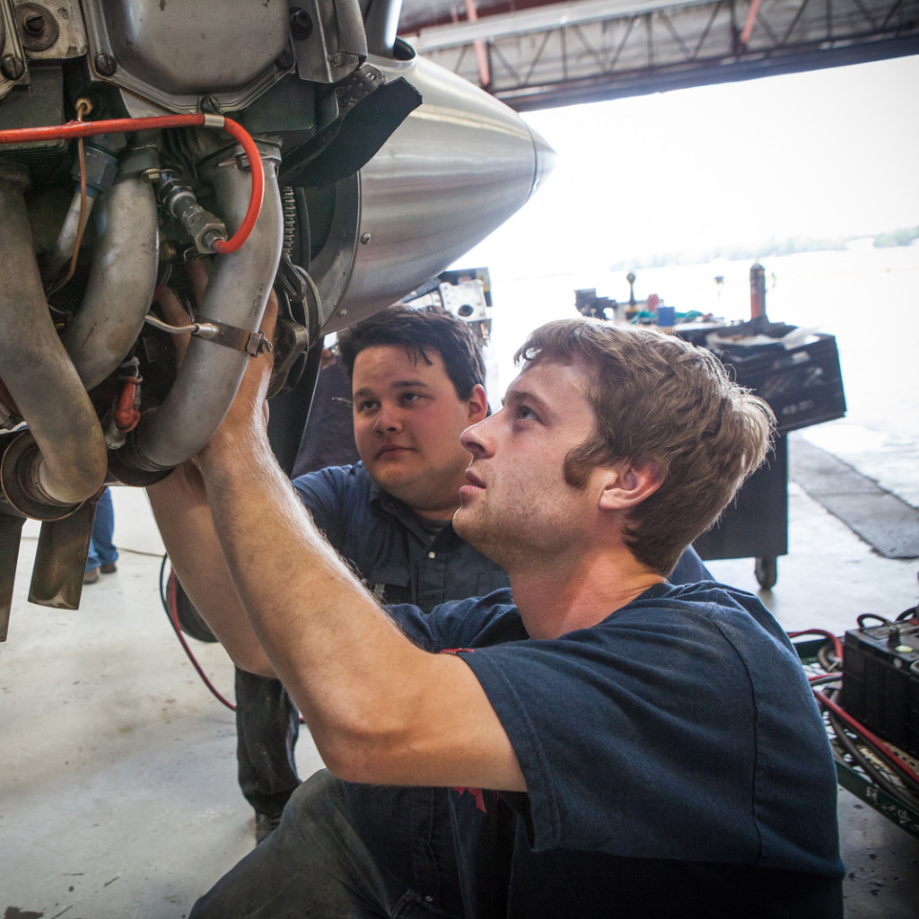 Aircraft maintenance at Fredericton International Airport’s Moncton Flight College (MFC) campus 