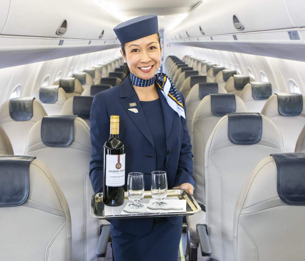 Porter flight attendant on board aircraft