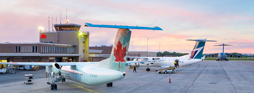 Air Canada, WestJet and military aircraft at the Fredericton International Airport (YFC)
